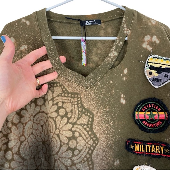 Vintage Y2K Army Sweatshirt Womens Size Medium Handmade Military Green Pullover - Picture 3 of 14